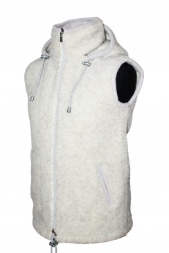 Schafwollweste mit Taschen-Zip und Kapuze Lichtgrau